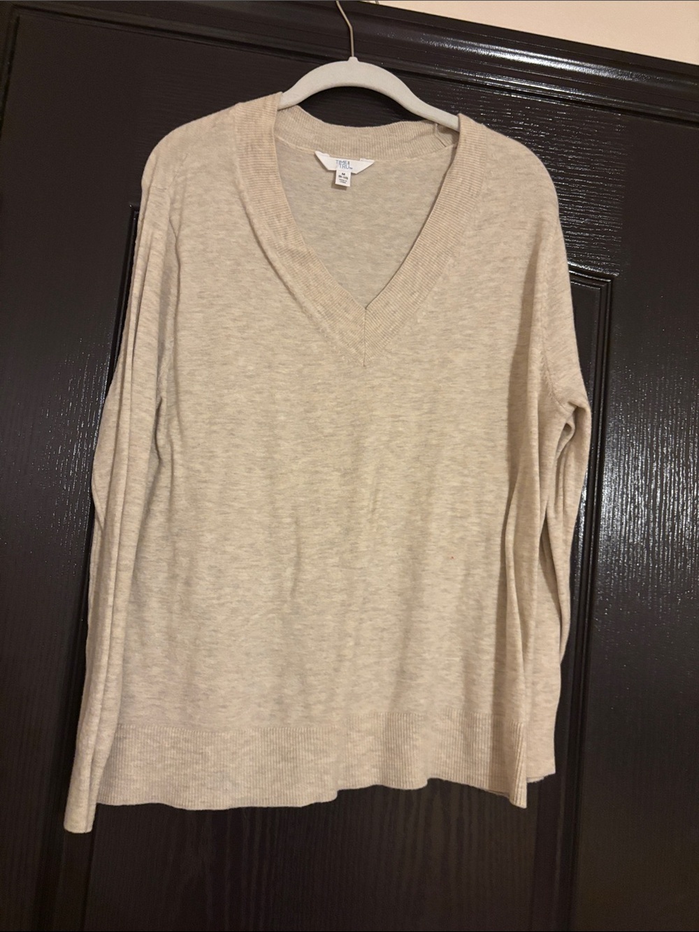 Time and Tru V-Neck Pullover Sweater in Light Beige